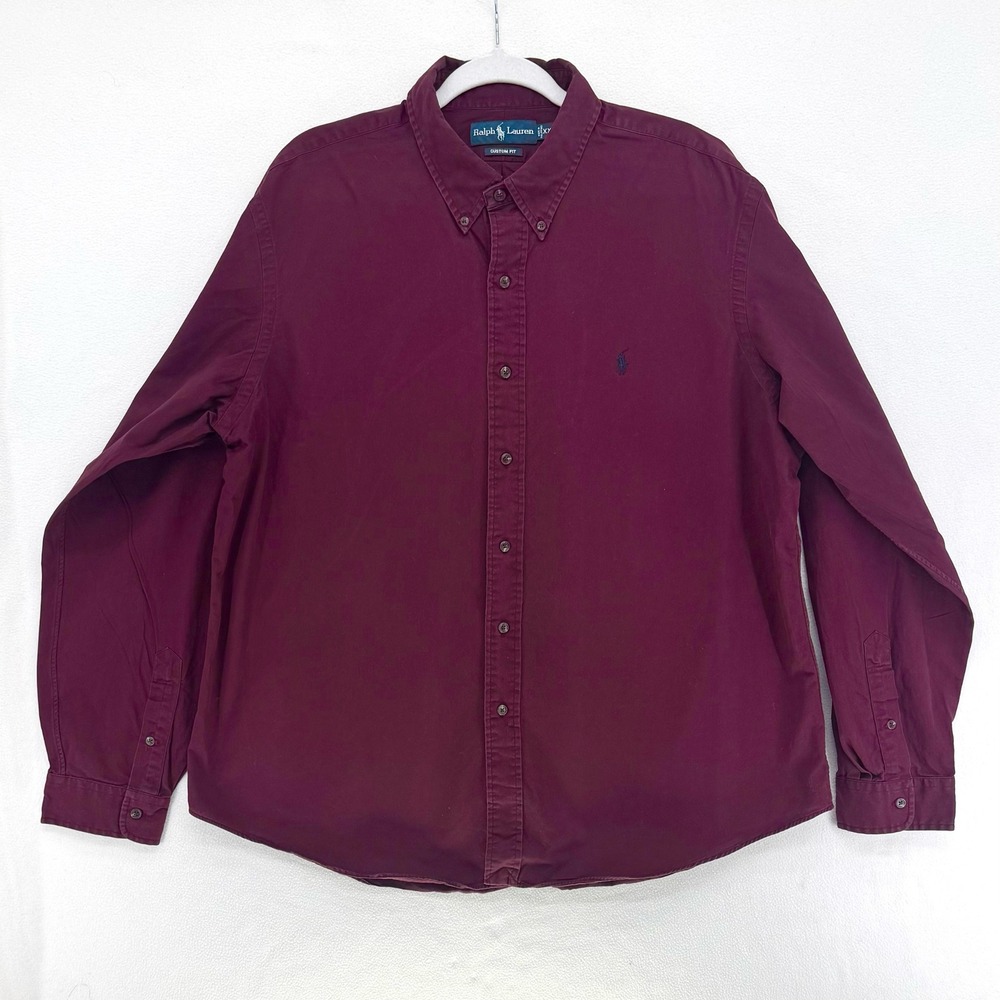 Ralph‎ Lauren Button Down Mens XXL Burgundy Maroon Custom Fit Twill Long Sleeve